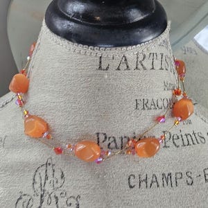 Dabby Reid - Three strands of Orange and Pink Crystal Multi-strand Beaded Necklace @ #Wearitagainlove  (BJ2)