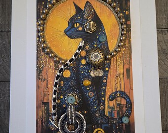 Jasmine - Black Cat Artisan Bejeweled Canvas Print Art Wall Decor Fashion Lady Beaded Design by #DesignsByJBL