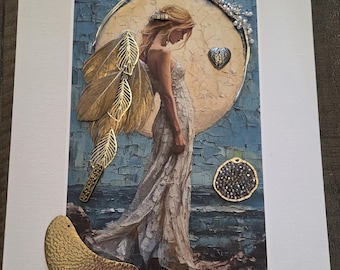 Shiloh - Angel Wings Moon Artisan Bejeweled Canvas Print Art Wall Decor Fashion  Beaded Design by #DesignsByJBL