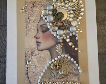 Cammile 5.0 - Victorian Classic Bejeweled Canvas Print Art Wall Decor Fashion Lady Beaded Design Handcrafted OOAK  by #DesignsByJBL