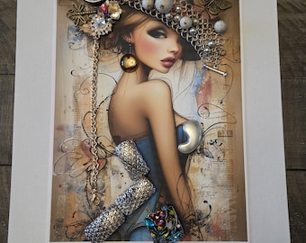 Jessica Rabbitt- Artisan Bejeweled Canvas Art Wall Decor Lady Woman Steampunk Handcrafted OOAK by #DesignsByJBL