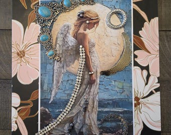 Shiloh 2.0 - Angel Wings Moon Artisan Bejeweled Canvas Print Art Wall Decor Fashion  Beaded OOAK Design by #DesignsByJBL