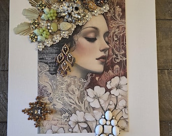 Agatha - Victorian Classic Bejeweled Canvas Print Art Wall Decor Fashion Lady Beaded Design Handcrafted OOAK  by #DesignsByJBL