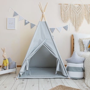 Lichtgrijze tipi-tent, hoogwaardige tent, tipi-tent voor kinderen, tipi voor kinderen, boho tipi-tent