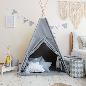 Grijze tipi-tent, tipi-tent voor kinderen, kinder-tipi-tent, hoogwaardige tent, kinderkamer tipi-tent, tipi-tent voor jongens, tipi-tent voor meisjes