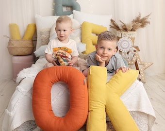 Oreiller à lettres, coussin en coton pour chambre d'enfant