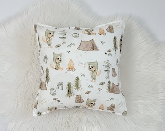 Camping, square cushion, kids room, cozy pillow, boho room