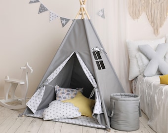 Grey with stars on white teepee tent, high quality tipi