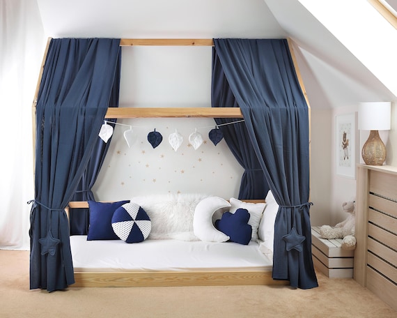 Navy Blue House Bed Canopy Muslin Canopy Kids Bed Canopy Toddler Bed Curtain Kids Room Decoration Etsy