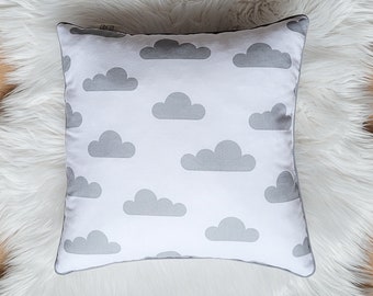 Grey clouds pillow, square cushion, kids room, cozy pillow, boho room
