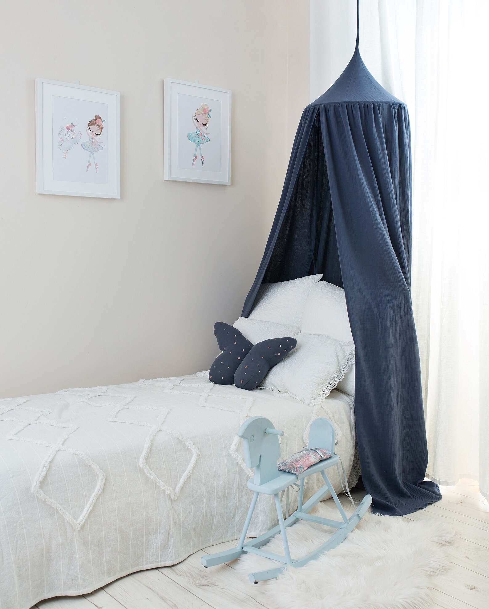 Navy Blue Muslin Canopy Bed Canopy Boho Canopy Crib Canopy Etsy