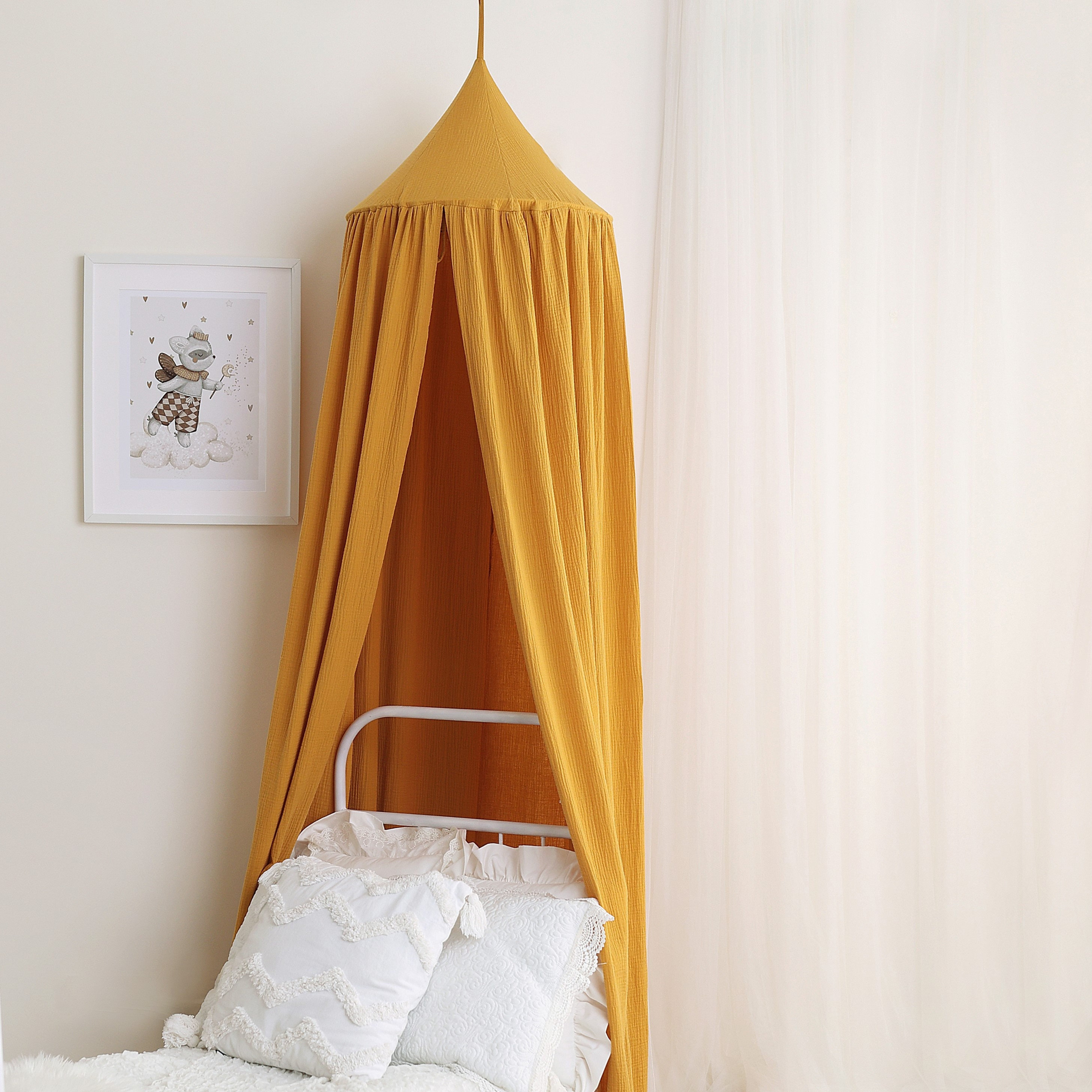 Mustard Muslin Canopy, Bed Canopy, Bo...
