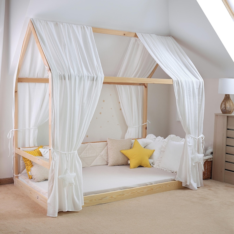 House bed canopy, muslin canopy, kids bed canopy, toddler bed curtain, kids room decoration, boho bed decoration image 4