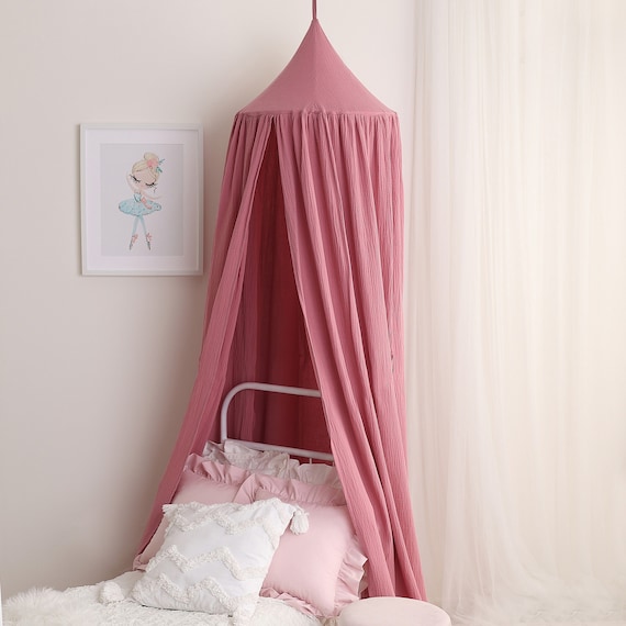 Rosa Musselin-Baldachin für Mädchen | Boho Krippe Zelt, Fee Dekoration | Baby-Dusche-Geschenk