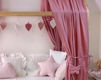 Baldacchino per letto a forma di casa rosa, baldacchino in mussola, baldacchino per letto per bambini, tenda per letto per bambini piccoli, decorazione per cameretta dei bambini, baldacchino per letto per neonati, tenda in mussola