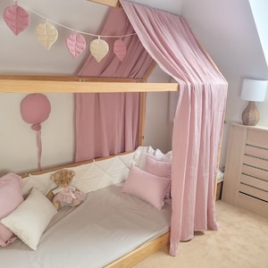 Light pink house bed canopy, canopy bed curtains, bed muslin canopy, kids bed canopy, toddler bed curtain, house bed curtain