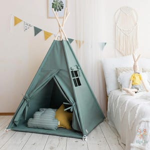 Salbeigrün  Tipi-Zelt, Kinder Tipi Zelt, hochwertiges Tipi, Spielzelt, Kinderzimmer Zelt, Tipizelt für Kinder, Kinder-Tipi-Spielzelt,