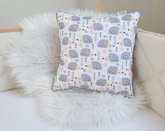 Hedgehog pillow , square cushion, kids room, cozy pillow, boho room, cotton pillow