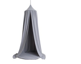 Set Grey Muslin Canopy with Mat , Bed Canopy, Boho Canopy, Crib Canopy, Play room canopy, Canopy with Padded Mat