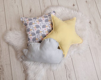 Hedgehogs and grey pillows set