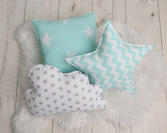 Mint pillows set, cushions for kids room, cozy pillows