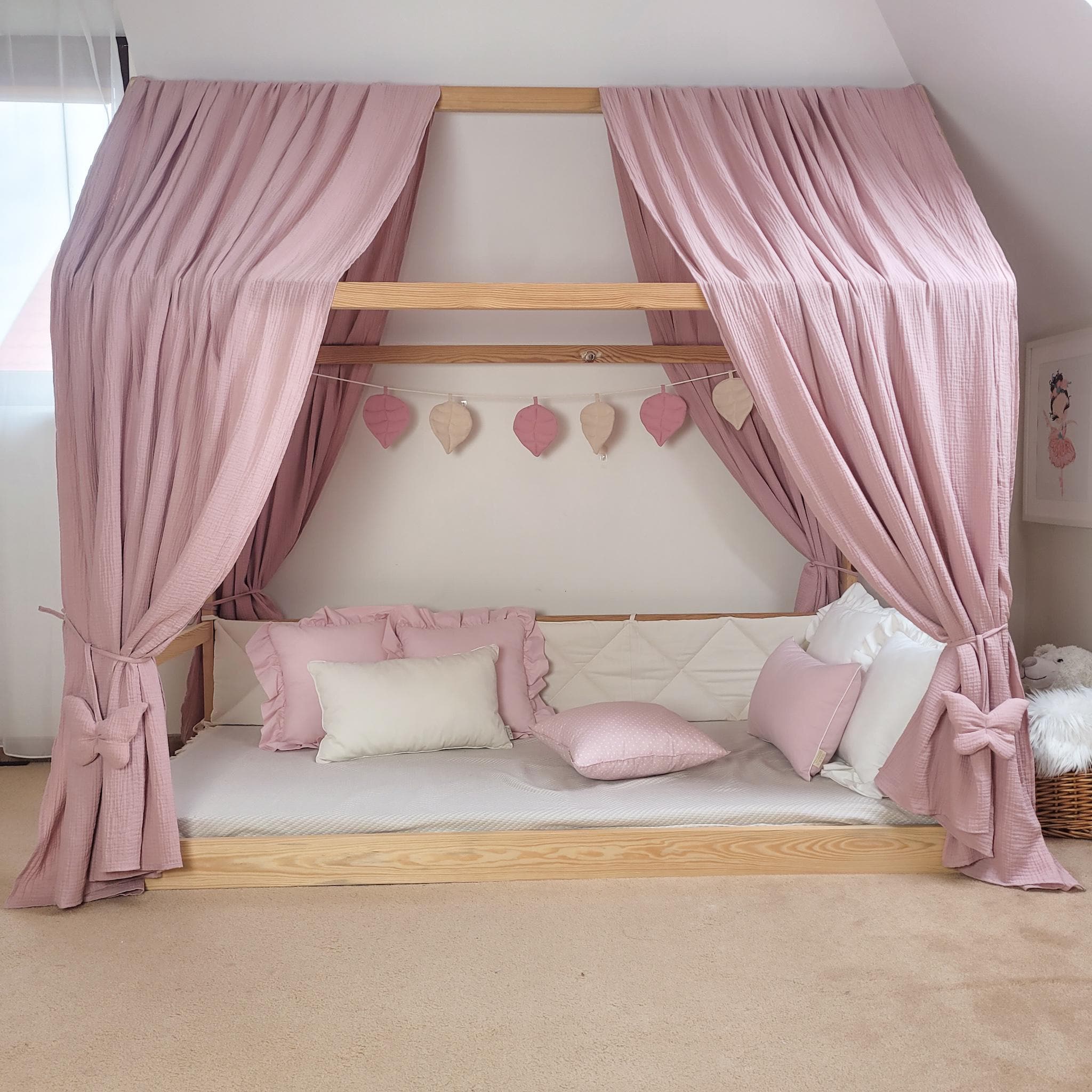 Powder pink house bed canopy, muslin canopy, kids bed canopy, toddler bed curtain, kids room decoration,