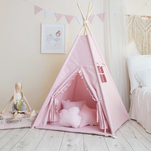 Pink  teepee tent with flounce ,  high quality tent, kids tipi tent