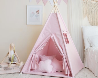 Pink  teepee tent with flounce ,  high quality tent, kids tipi tent