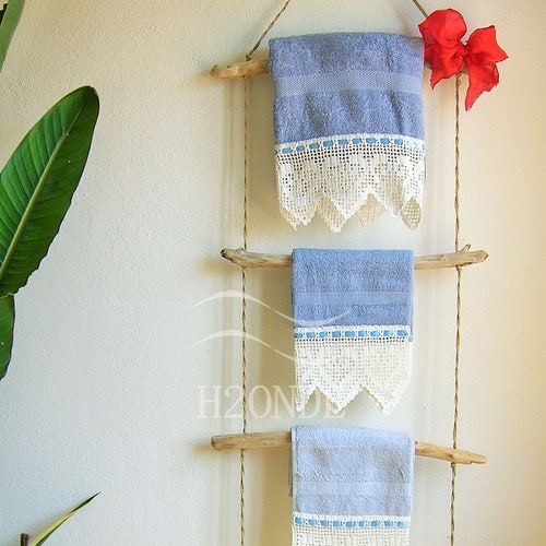 Towel Rail Rack Ladder Wall Mount Wood Driftwood Bathroom Etsy