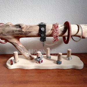 Bracelet jewelry holder ring display stand organizer watch t bar driftwood storage gift bijoux necklace christmas rustic modern wood woman