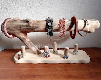 Bracelet jewelry holder ring display stand organizer watch t bar driftwood storage gift bijoux necklace christmas rustic modern wood woman