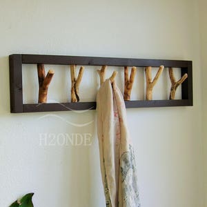 Wood tree branch hook coat rack mounted garment rustic frame hanger entryway decor scarf hanging clothing storage driftwood beach wall gift