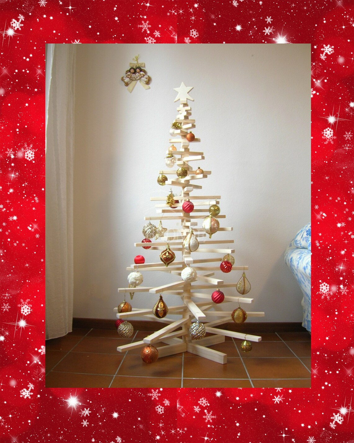 Albero Di Natale In Legno Personalizzato Con Nome Inciso E Stella Colorata – 7x11 Cm, Autoportante, Perfetto Come Segnaposto O Decorazione Da Tavola
