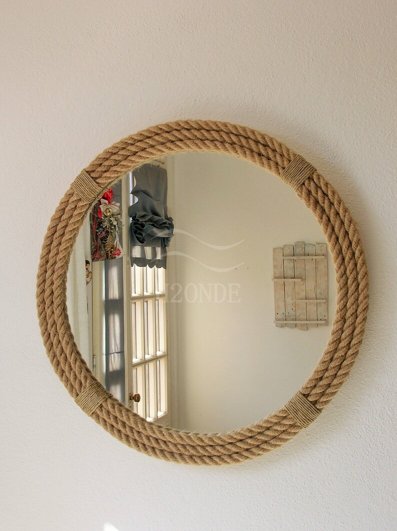 Round Mirror Rope Nautical Coastal Jute Bathroom Rustic Wall Etsy