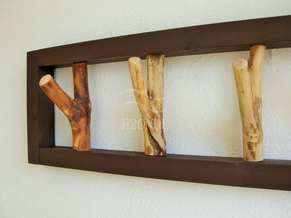 Wood Tree Branch Hook Coat Rack Mounted Garment Rustic Frame