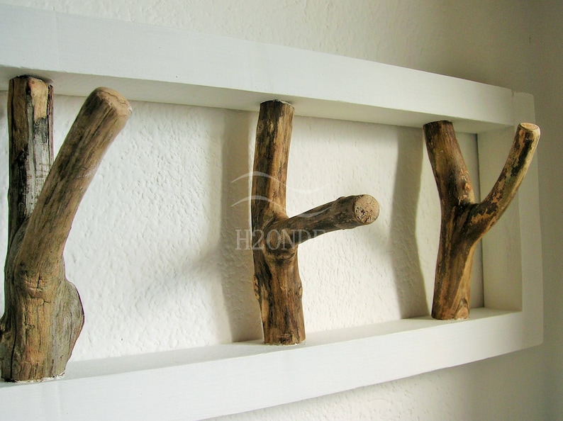 Wood tree branch hook coat rack mounted garment rustic frame hanger entryway decor scarf hanging clothing storage driftwood beach wall gift image 8