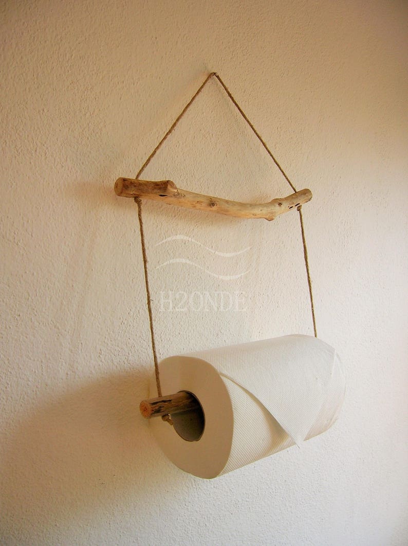 Kitchen roll paper towel holder hanger wall mount home decor driftwood coastal beach house rustic marine ocean wood twine natural shabby image 5