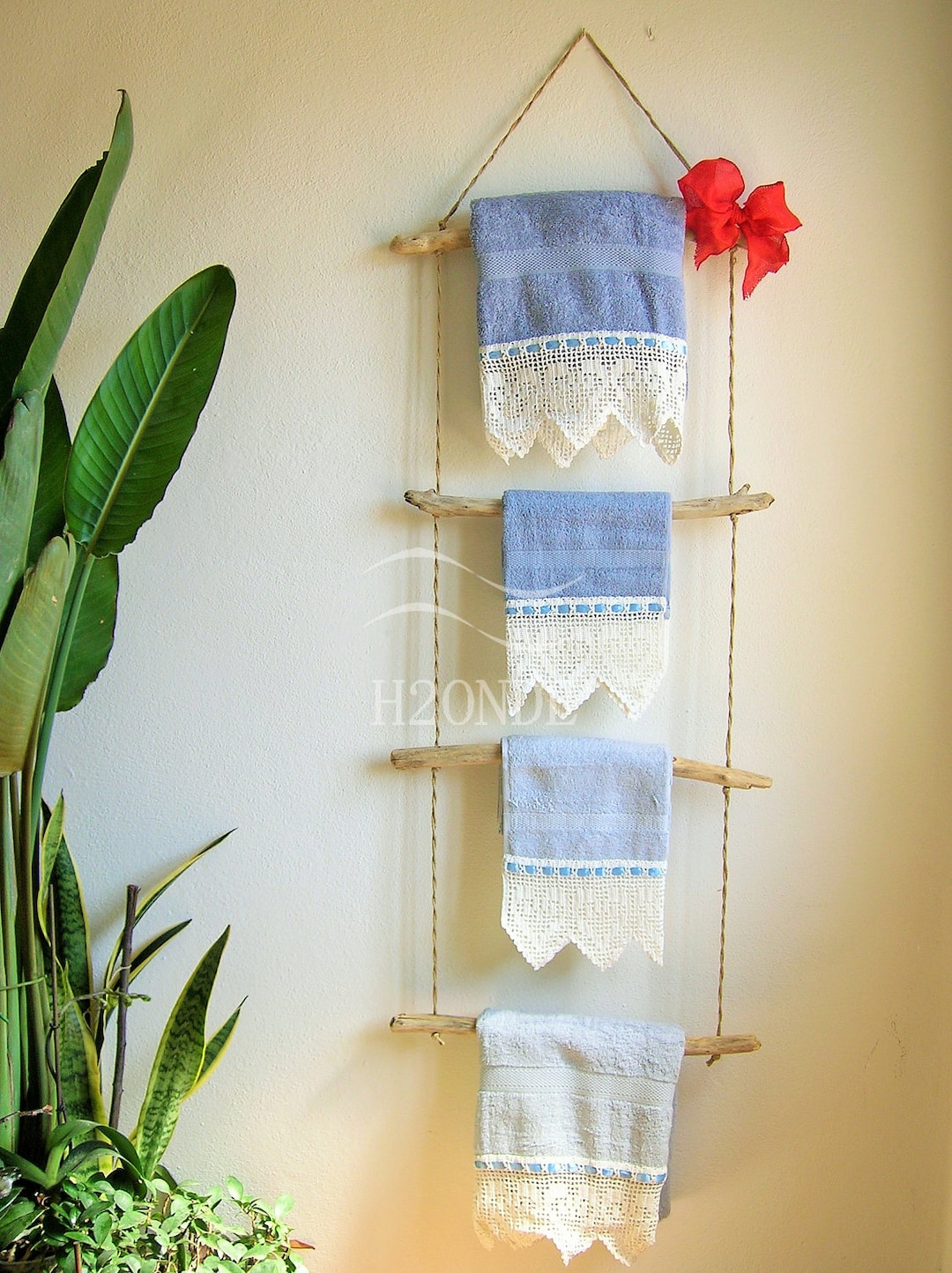 Buy Towel Rail Rack Ladder Wall Mount Wood Driftwood Bathroom Decor Bar  Shabby Hanging Holder Rope Design Gift Rustic Christmas Her Hanger Home  Online