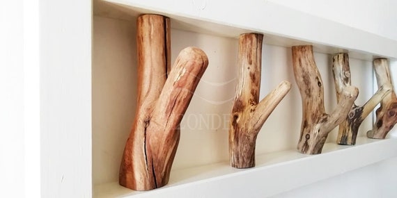 Wood Tree Branch Hook Coat Rack Mounted Garment Rustic Frame Hanger  Entryway Decor Scarf Hanging Clothing Storage Driftwood Beach Wall Gift 