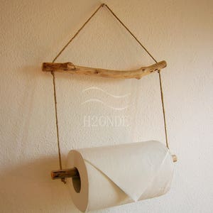 Kitchen roll paper towel holder hanger wall mount home decor driftwood coastal beach house rustic marine ocean wood twine natural shabby image 4