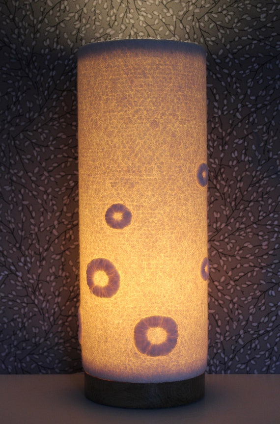 Felted Silk Table Lamp: Doughnut Disc Design, Oak Base
