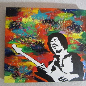 Jimi Hendrix street art style original painting on wood pop art outsider, contemporary art ready to hang