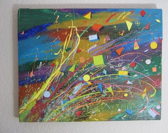 Burst original art painting on canvas wall art pop art outsider art contemporary art bright colors and shapes interior design decorator