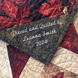 Custom Embroidered Quilt Label Triangular Corner Label Fabric Personalized Quilt Label Quilt Labels Quilt Tag Custom Embroidery Label Quilt