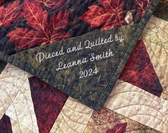 Custom Embroidered Quilt Label Triangular Corner Label Fabric Personalized Quilt Label Quilt Labels Quilt Tag Custom Embroidery Label Quilt