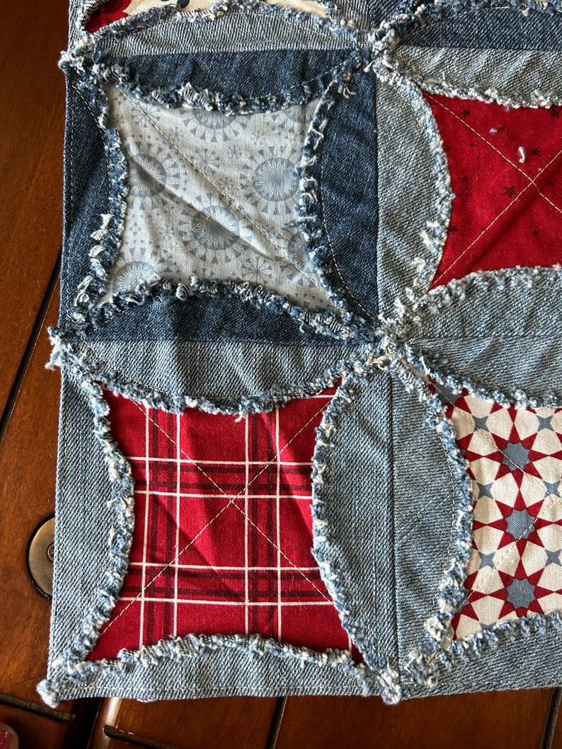 Rag Quilt Runner Patriotic Raggy Red White Blue Table Runner - Etsy