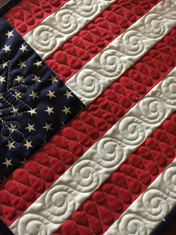 4th of July Placemats Set of 4 American Flag Motif Print Fabric Table Mats