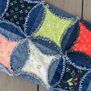 Denim Rag Table Runner Rag Quilt Runner Raggy Denim Bright Table Runner Handmade Cathedral ...