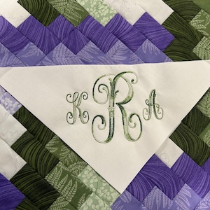Custom Embroidered Monogram Quilt Label Triangular Corner Label Fabric Personalized Monogrammed Quilt Label Quilt Tag Custom Embroidery