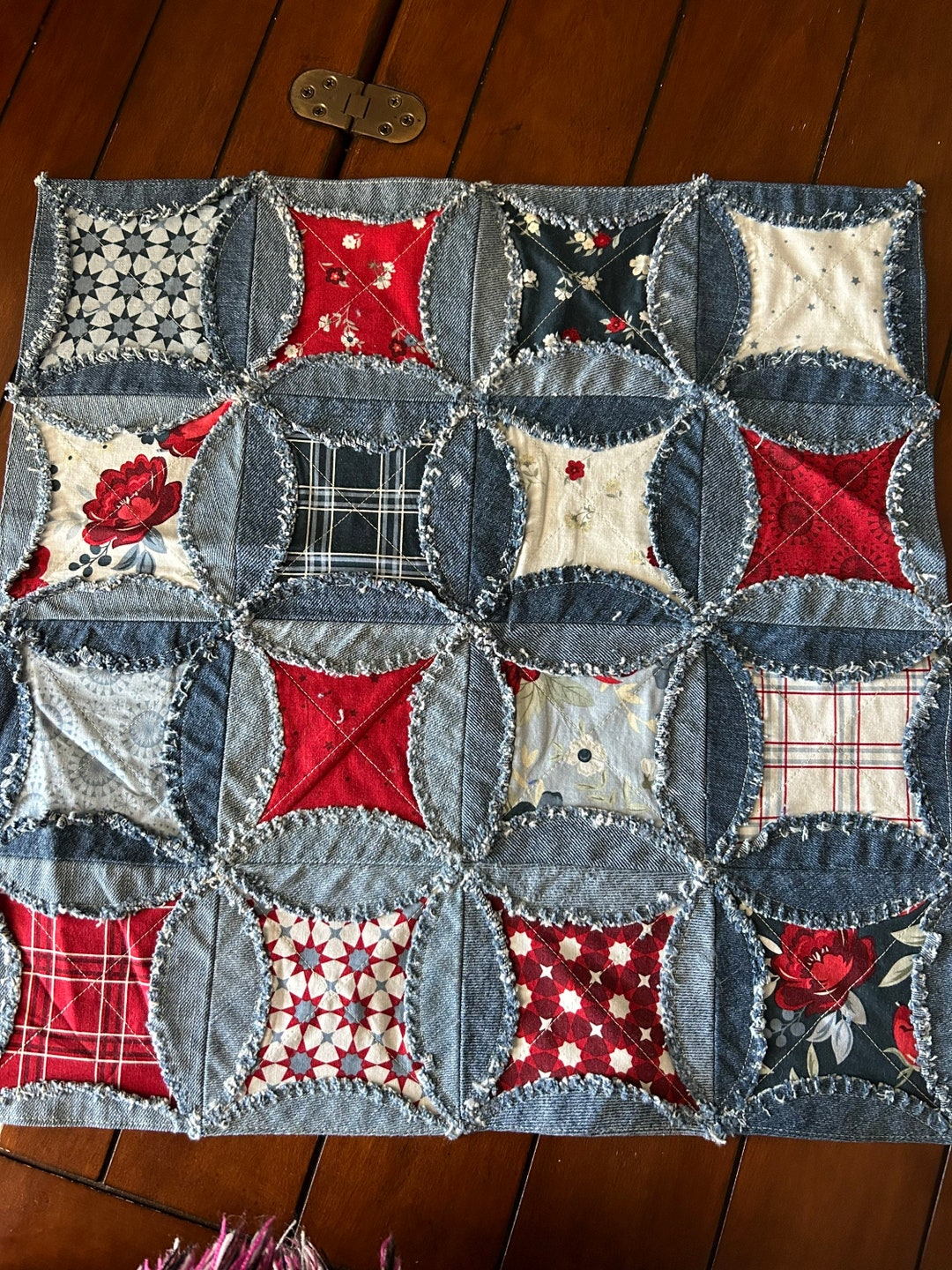 Rag Quilt Runner Patriotic Raggy Red White Blue Table Runner - Etsy